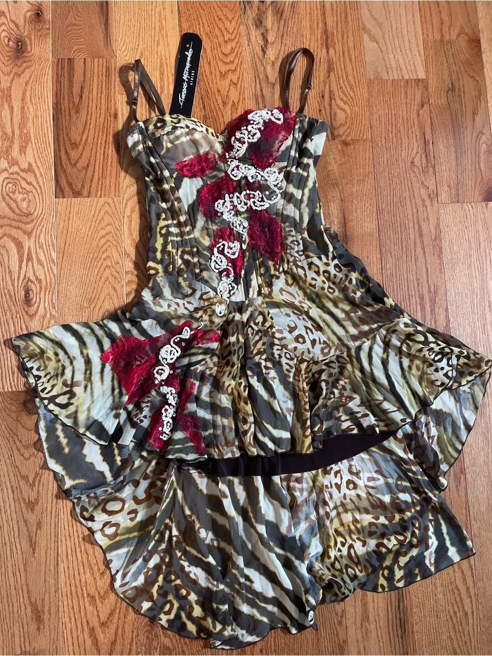 Vintage Y2K Euro fairy embellished leopard lace beaded dress